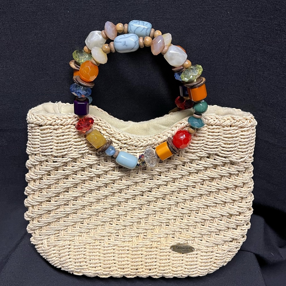 Cappelli Straworld purse in Natural with Beaded Handle